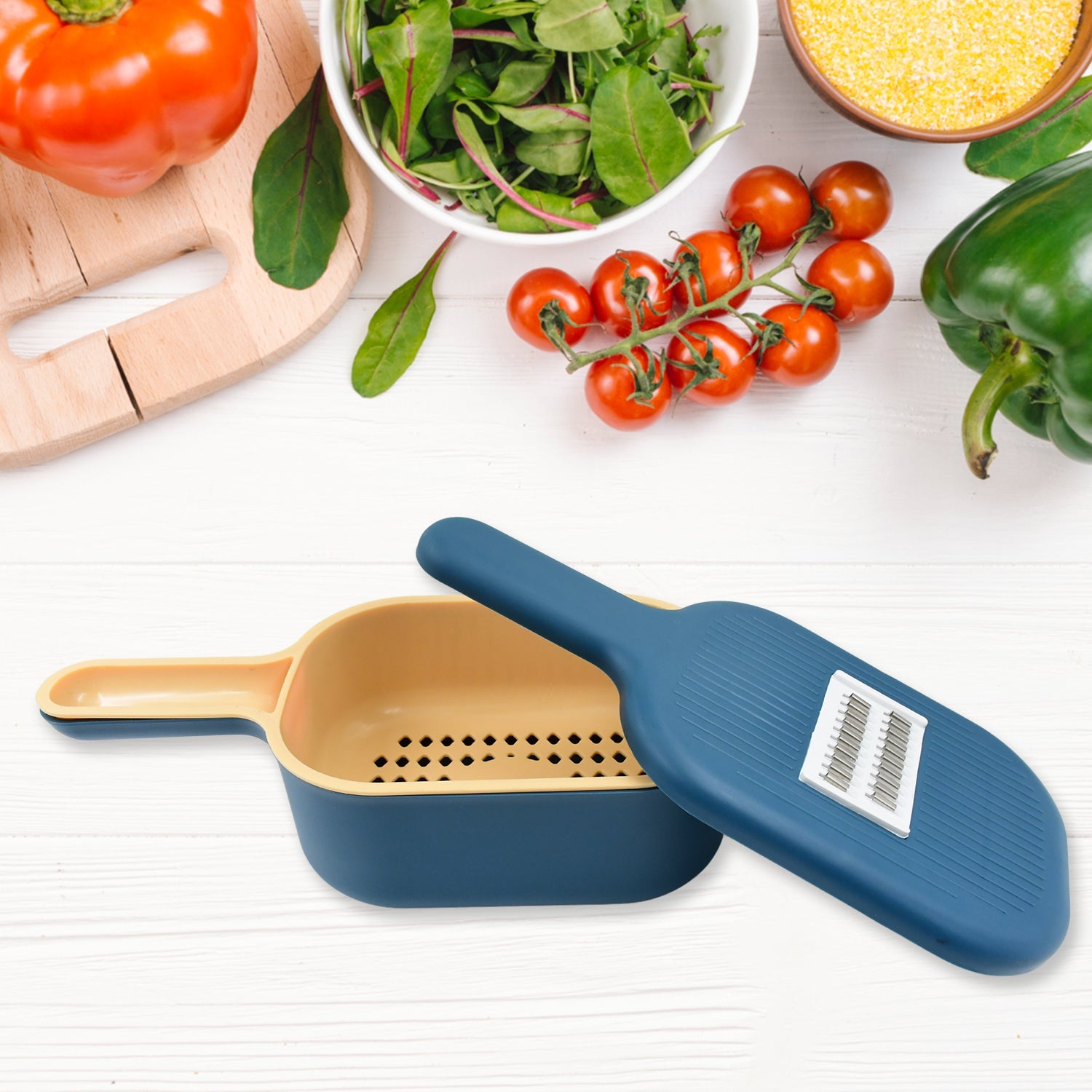 Vegetable Slicer Cutter - 6 Blades Kitchen Accessories, Tools & Appliances with Container & Handle (1 Set) Vegetable Slicer Cutter - 6 Blades Kitchen Accessories, Tools & Appliances with Container & Handle (1 Set)